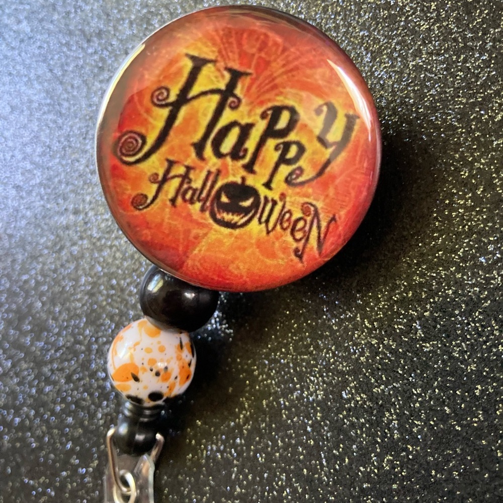 Happy Halloween ID Badge Reel W/Beads